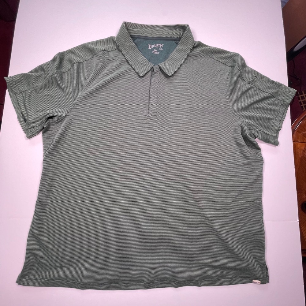 Duluth Trading Co Mens 2XL Green Striped Short Sleeve Polo Shirt Standard Fit - Picture 5 of 6